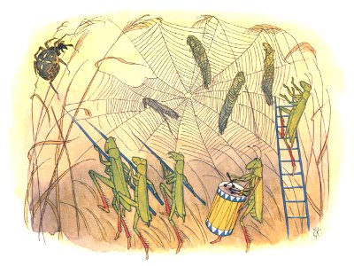Ernst Kreidolf – Spider Web [from Grasshopper]. Free illustration for personal and commercial use.