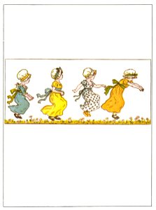 Kate Greenaway – THE LITTLE JUMPING GIRLS [from Marigold Garden]. Free illustration for personal and commercial use.