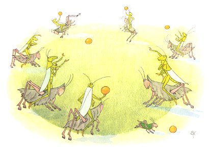 Ernst Kreidolf – Ball Game on Horses [from Grasshopper]. Free illustration for personal and commercial use.