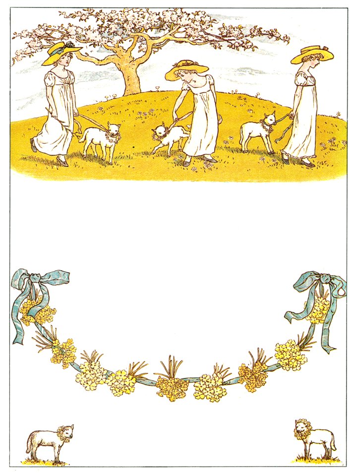 Kate Greenaway – LITTLE GIRLS AND LITTLE LAMBS [from Marigold Garden]