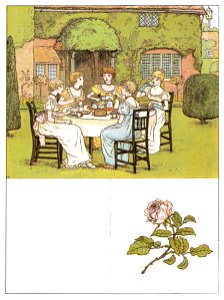 Kate Greenaway – THE TEA PARTY [from Marigold Garden]. Free illustration for personal and commercial use.