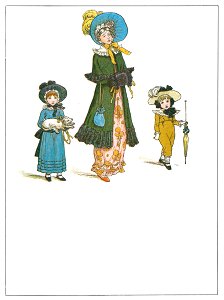 Kate Greenaway – WHEN WE WENT OUT WITH GRANDMAMMA [from Marigold Garden]. Free illustration for personal and commercial use.