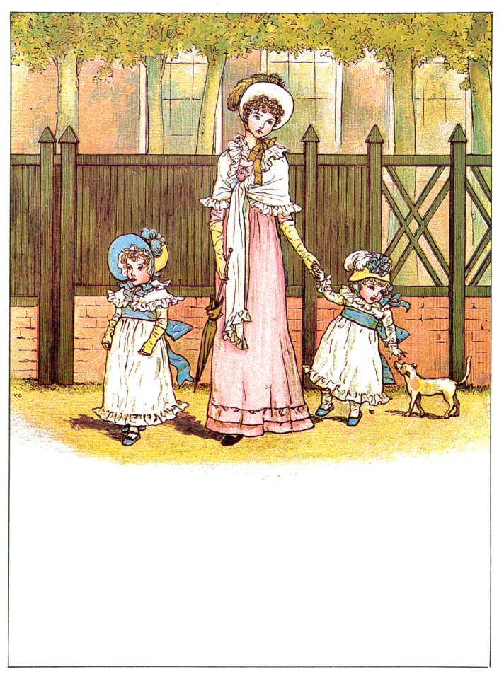 Kate Greenaway – GOING TO SEE GRANDMAMA [from Marigold Garden]. Free illustration for personal and commercial use.