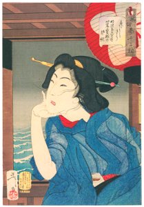 Tsukioka Yoshitoshi – Looks Cool’, Mannerisms of a Geisha after 1872/3 [from Thirty-two Aspects of Women]. Free illustration for personal and commercial use.