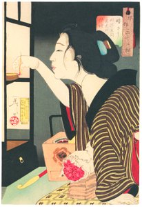 Tsukioka Yoshitoshi – Looks Gloomy’ Mannerisms of a Geisha in the Meiji Period [from Thirty-two Aspects of Women]. Free illustration for personal and commercial use.
