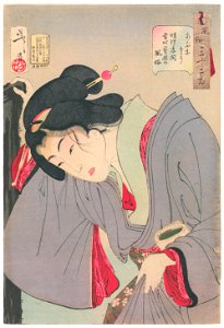 Tsukioka Yoshitoshi – Looks Precarious’ Mannerisms of a Geisha in the Meiji Period [from Thirty-two Aspects of Women]. Free illustration for personal and commercial use.