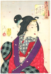 Tsukioka Yoshitoshi – Looks Eager to Meet Somebody’, Mannerisms of a Prostitute of the Kaei Period [from Thirty-two Aspects of Women]. Free illustration for personal and commercial use.