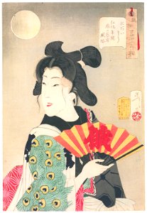 Tsukioka Yoshitoshi – Looks Good’, Mannerisms of a Pleasure Quarter Geisha from the Kyoka Period [from Thirty-two Aspects of Women]. Free illustration for personal and commercial use.