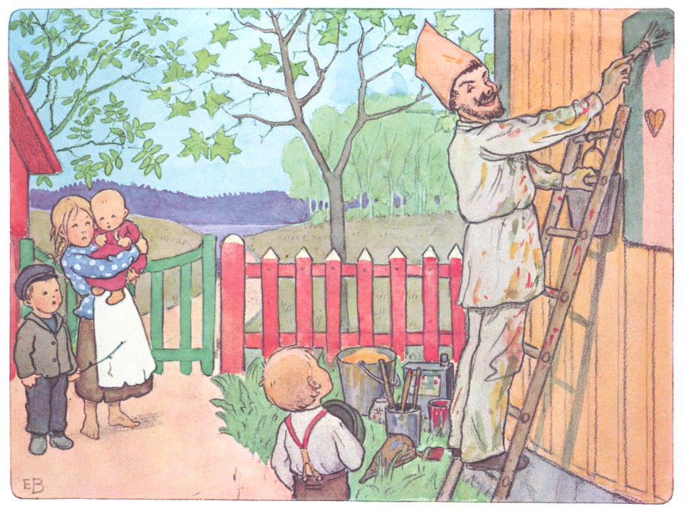 Elsa Beskow – Plate 7 [from Pelle’s New Suit]. Free illustration for personal and commercial use.