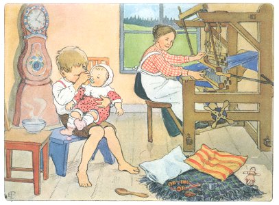 Elsa Beskow – Plate 10 [from Pelle’s New Suit]. Free illustration for personal and commercial use.