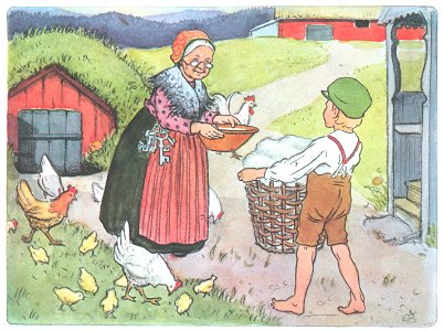 Elsa Beskow – Plate 5 [from Pelle’s New Suit]. Free illustration for personal and commercial use.