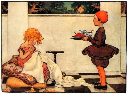 Jessie Willcox Smith – Curly-locks, Curly-locks, wilt thou be mine? [from Mother Goose]. Free illustration for personal and commercial use.