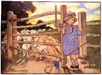 Jessie Willcox Smith – Little Bo-Peep has lost her sheep [from Mother Goose]. Free illustration for personal and commercial use.