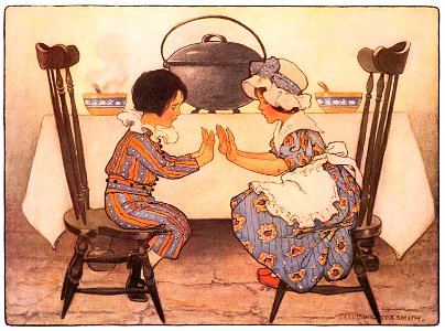 Jessie Willcox Smith – Pease porridge hot, Pease porridge cold, [from Mother Goose]. Free illustration for personal and commercial use.