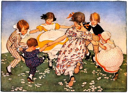 Jessie Willcox Smith – Ring a-round a rosie [from Mother Goose]. Free illustration for personal and commercial use.