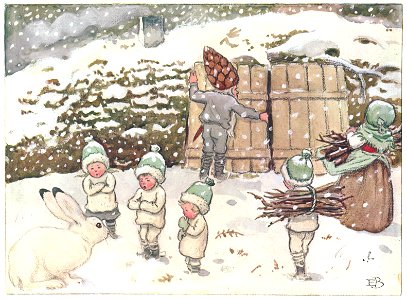 Elsa Beskow – Plate 12 [from Children of the Forest]. Free illustration for personal and commercial use.