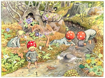 Elsa Beskow – Plate 15 [from Children of the Forest]. Free illustration for personal and commercial use.