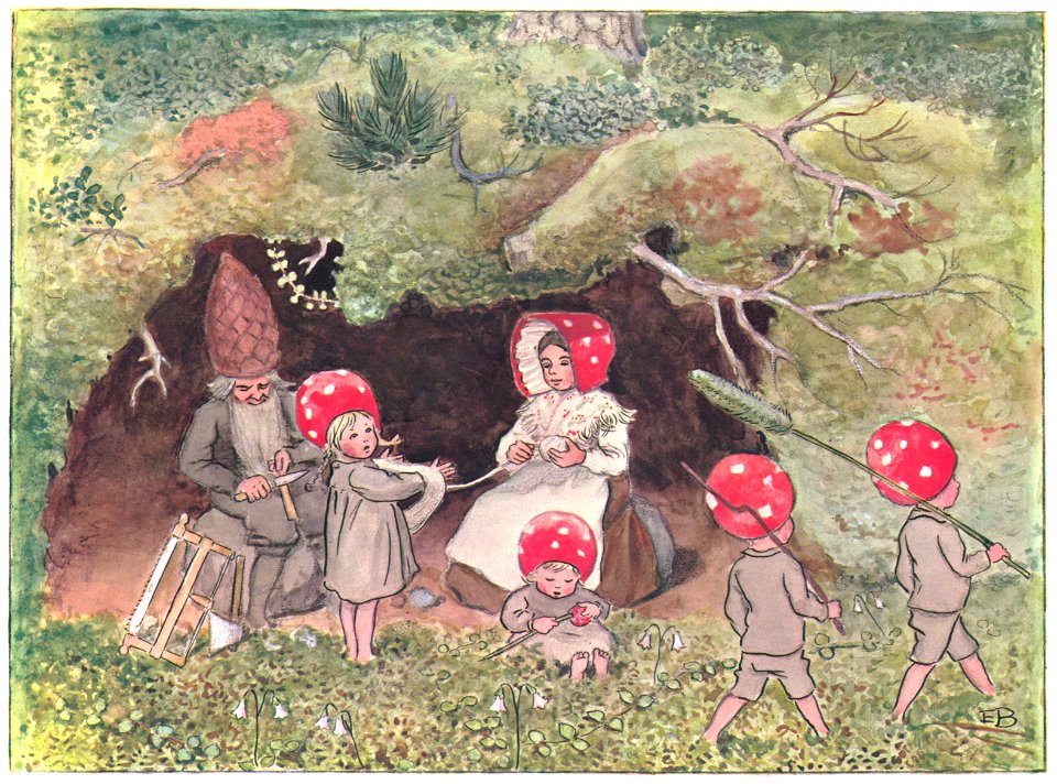Elsa Beskow – Plate 1 [from Children of the Forest]. Free illustration for personal and commercial use.
