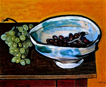 Yasui Sōtarō – Grapes and Persian Bowl [from Sōtarō Yasui: the 100th anniversary of his birth]. Free illustration for personal and commercial use.