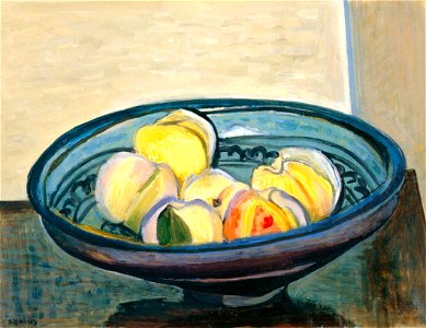 Yasui Sōtarō – Peaches and Persian Bowl [from Sōtarō Yasui: the 100th anniversary of his birth]. Free illustration for personal and commercial use.