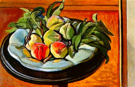 Yasui Sōtarō – Peaches on a Dutch Dish [from Sōtarō Yasui: the 100th anniversary of his birth]. Free illustration for personal and commercial use.