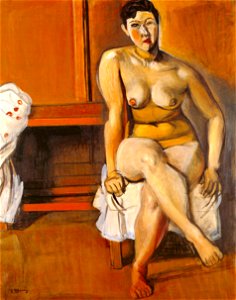 Yasui Sōtarō – Nude Woman Sitting [from Sōtarō Yasui: the 100th anniversary of his birth]. Free illustration for personal and commercial use.
