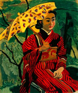 Yasui Sōtarō – Woman with a Parasol [from Sōtarō Yasui: the 100th anniversary of his birth]. Free illustration for personal and commercial use.