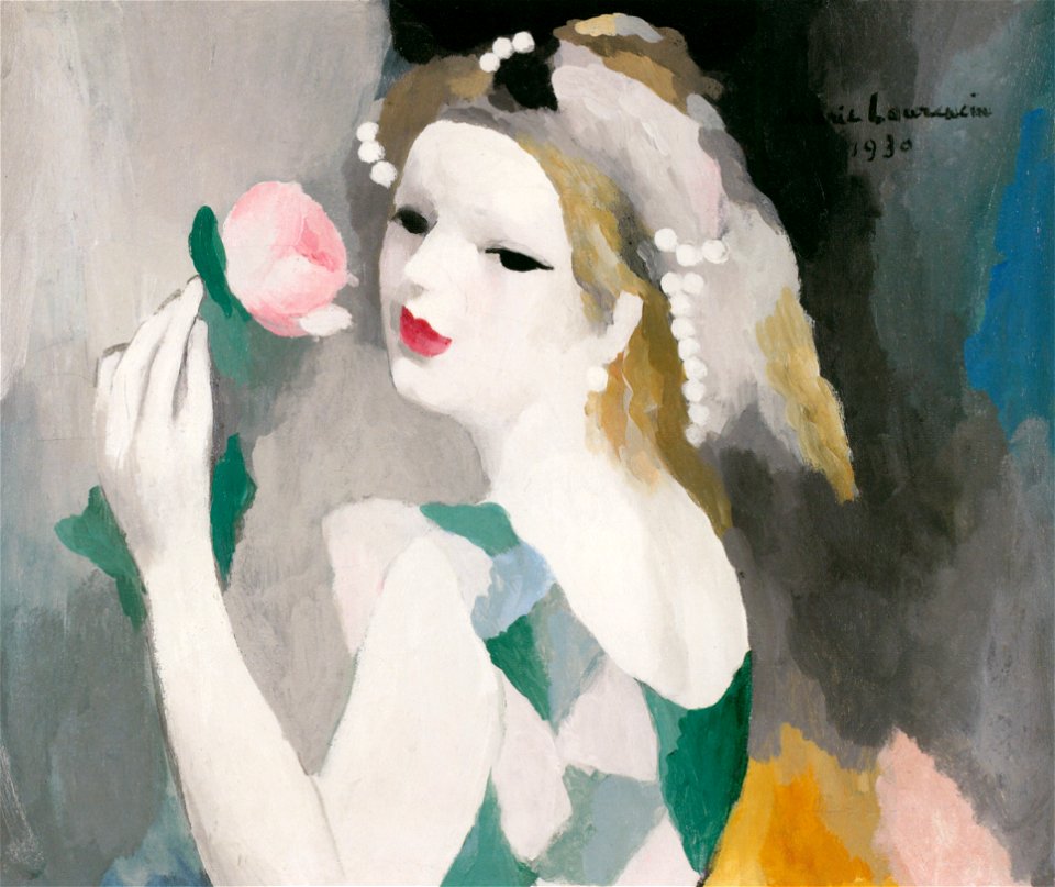 Marie Laurencin – Woman with Rose [from Marie Laurencin and her Era: Artists attracted to Paris]. Free illustration for personal and commercial use.