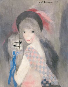 Marie Laurencin – Young Woman with Dog [from Marie Laurencin and her Era: Artists attracted to Paris]. Free illustration for personal and commercial use.