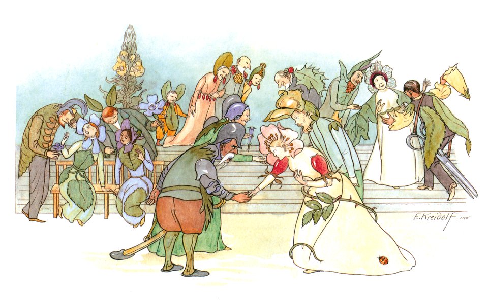 Ernst Kreidolf – Reception for the Wedding Guests [from Flower Fairy Tale]