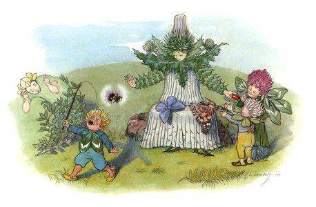 Ernst Kreidolf – Nice and naughty Children [from Flower Fairy Tale]. Free illustration for personal and commercial use.