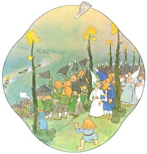 Ernst Kreidolf – The Wedding Procession [from Meadow Dwarfs]. Free illustration for personal and commercial use.
