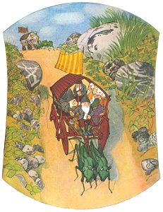 Ernst Kreidolf – The Dwarf ride on Chariots [from Meadow Dwarfs]. Free illustration for personal and commercial use.