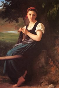 William Adolphe Bouguereau – The Knitting Girl [from Bouguereau]. Free illustration for personal and commercial use.