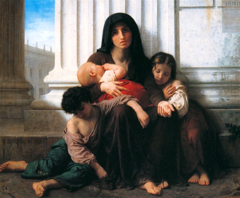 William Adolphe Bouguereau – Indigent Family (Charity) [from Bouguereau]. Free illustration for personal and commercial use.