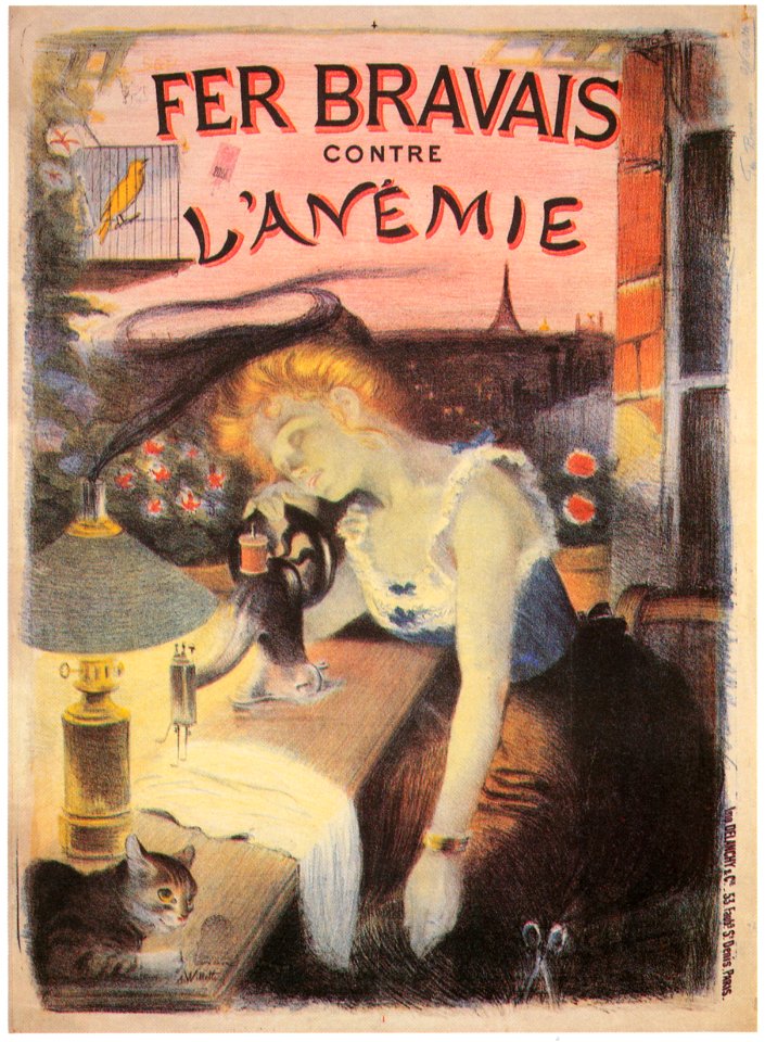 Adolphe Willette – Fer Bravais contre l’anémie. [from Catalogue de l’Exhibition Paris de la Belle Epoque 1982]. Free illustration for personal and commercial use.