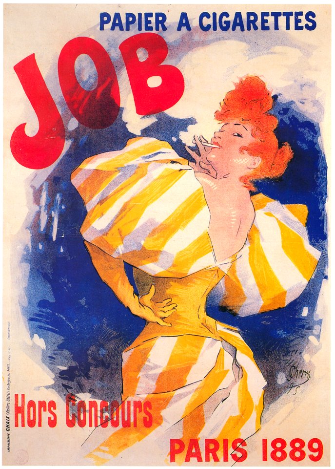 Jules Chéret – JOB. Papier à cigarette. [from Catalogue de l’Exhibition Paris de la Belle Epoque 1982]. Free illustration for personal and commercial use.