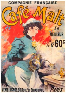 Lucien Lefèvre – Compagnie française. Café Malt. [from Catalogue de l’Exhibition Paris de la Belle Epoque 1982]. Free illustration for personal and commercial use.