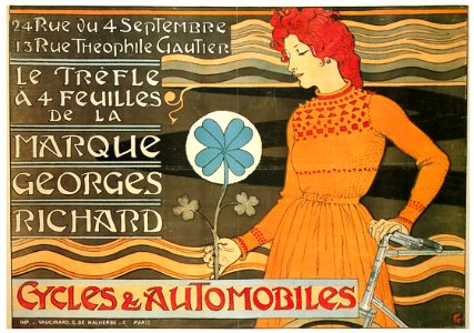 Eugène Grasset – Le Trèfle à 4 feuilles de la Marque Georges Richard. Cycles et automobiles. [from Catalogue de l’Exhibition Paris de la Belle Epoque 1982]