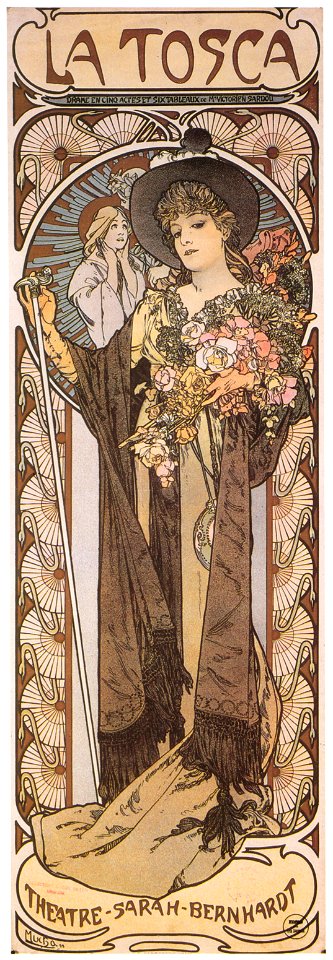 Alphonse Mucha – LA TOSCA. Théâtre Sarah-Bernhardt. [from Catalogue de l’Exhibition Paris de la Belle Epoque 1982]. Free illustration for personal and commercial use.