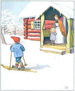 Elsa Beskow – Plate 2 [from Ollie’s Ski Trip]. Free illustration for personal and commercial use.