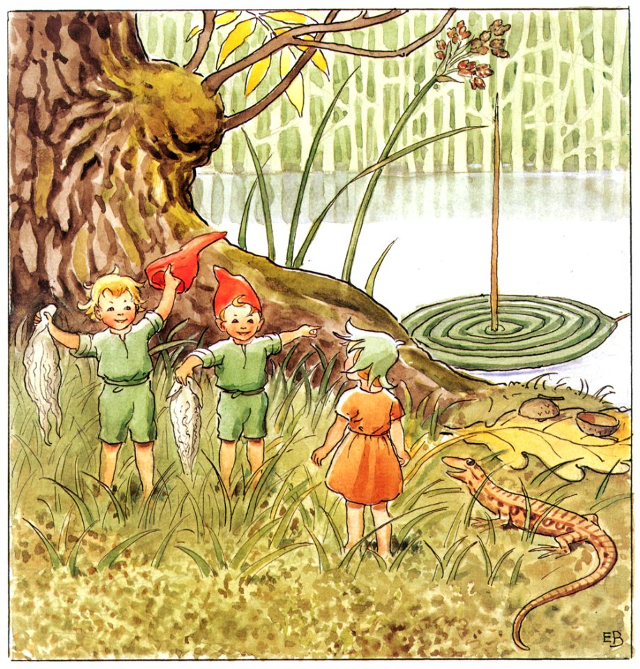 Elsa Beskow – Plate 10 [from Woody, Hazel and Little Pip]. Free illustration for personal and commercial use.