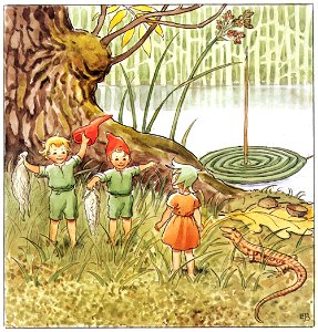 Elsa Beskow – Plate 10 [from Woody, Hazel and Little Pip]. Free illustration for personal and commercial use.