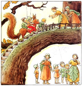 Elsa Beskow – Plate 13 [from Woody, Hazel and Little Pip]. Free illustration for personal and commercial use.