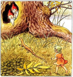 Elsa Beskow – Plate 9 [from Woody, Hazel and Little Pip]. Free illustration for personal and commercial use.