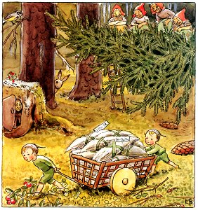 Elsa Beskow – Plate 3 [from Woody, Hazel and Little Pip]. Free illustration for personal and commercial use.