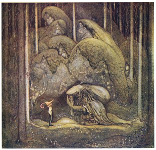John Bauer – The Boy and the Trolls, or the Adventure 2 [from Swedish Folk Tales]. Free illustration for personal and commercial use.