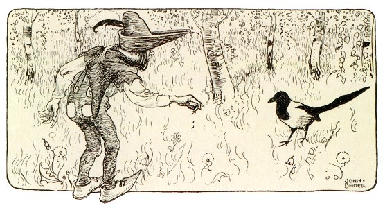 John Bauer – The Magpie with Salt on her Tail [from Swedish Folk Tales]. Free illustration for personal and commercial use.