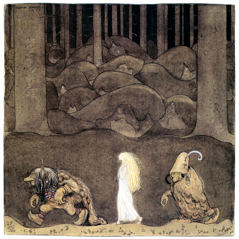 John Bauer – The Changelings 2 [from Swedish Folk Tales]. Free illustration for personal and commercial use.