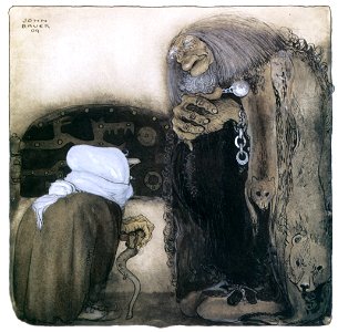 John Bauer – The Four Big Trolls and Little Peter Pastureman 2 [from Swedish Folk Tales]. Free illustration for personal and commercial use.